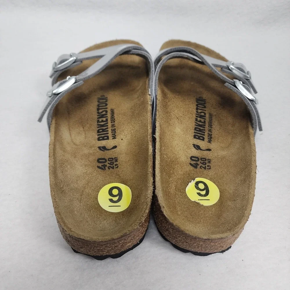 Birkenstock Franca Womens 9 Slide Gray Birko Flor Patent Slip On Comfort Sandal